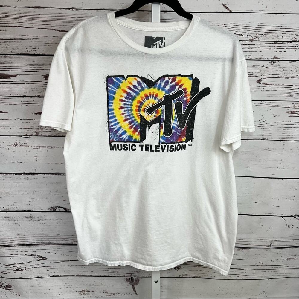 MTV Classic Black and White Cotton Tee Unisex Large